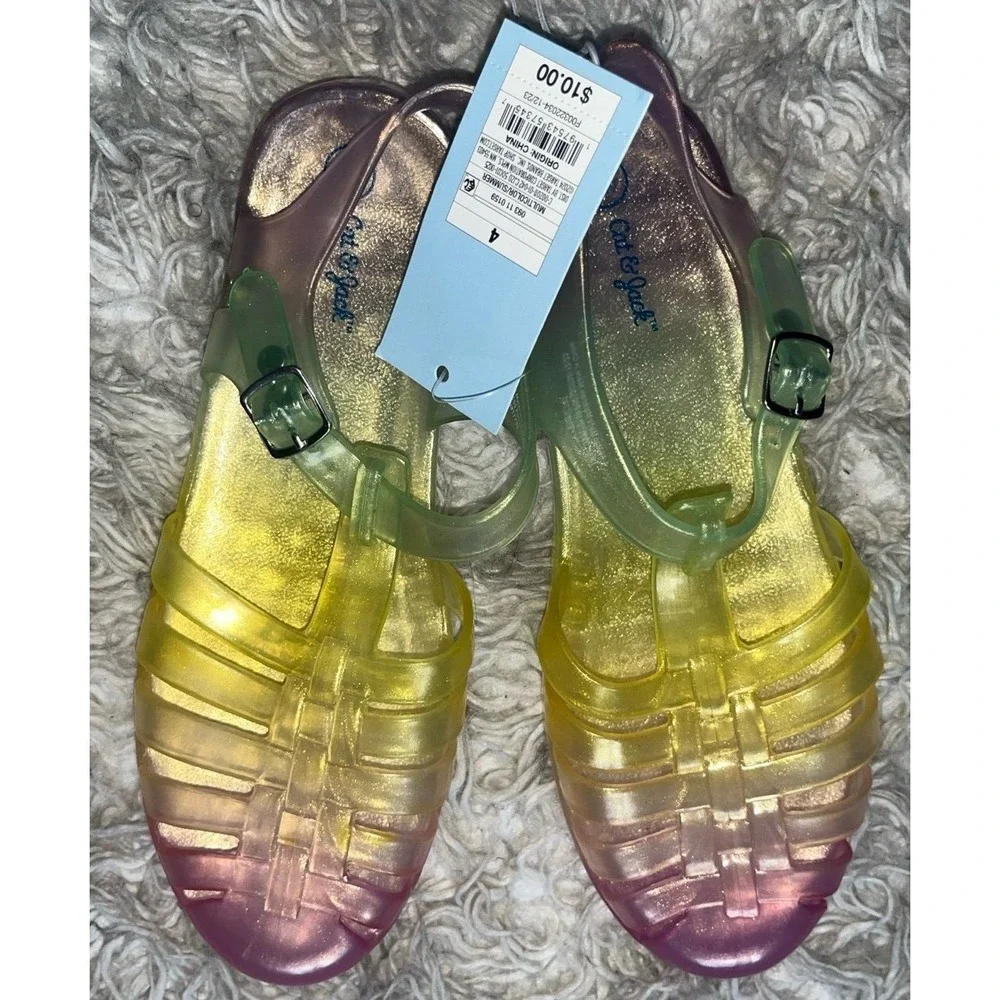 Cat & Jack Girls Rainbow Ombre Glitter Jelly Sandals Size 4 NWT Summer Shoes